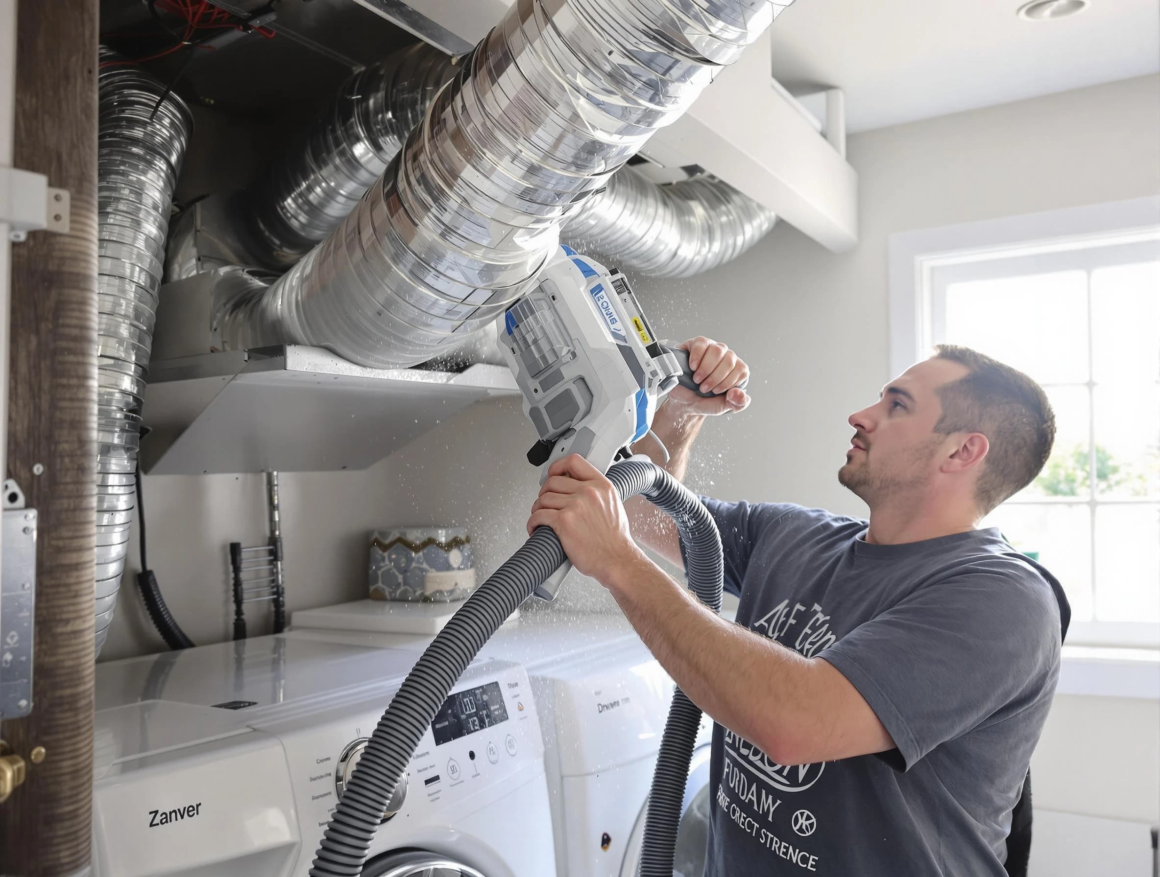 Hoover Dryer Vent Cleaning specialist cleaning deep within a dryer vent duct system in Hoover